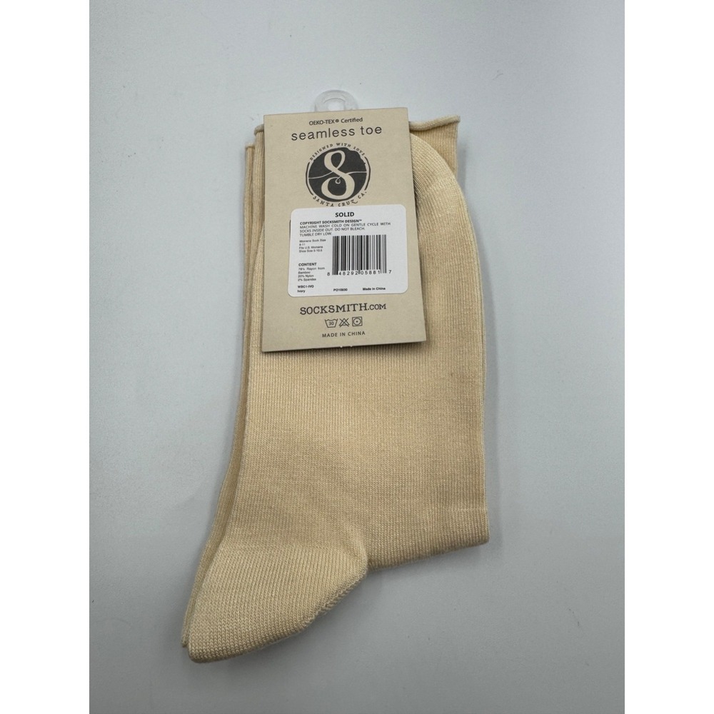 Socksmith Bamboo Crew Socks Womens 9-11 Beige Solid Roll-Top Seamless Toe Active - Picture 2 of 7